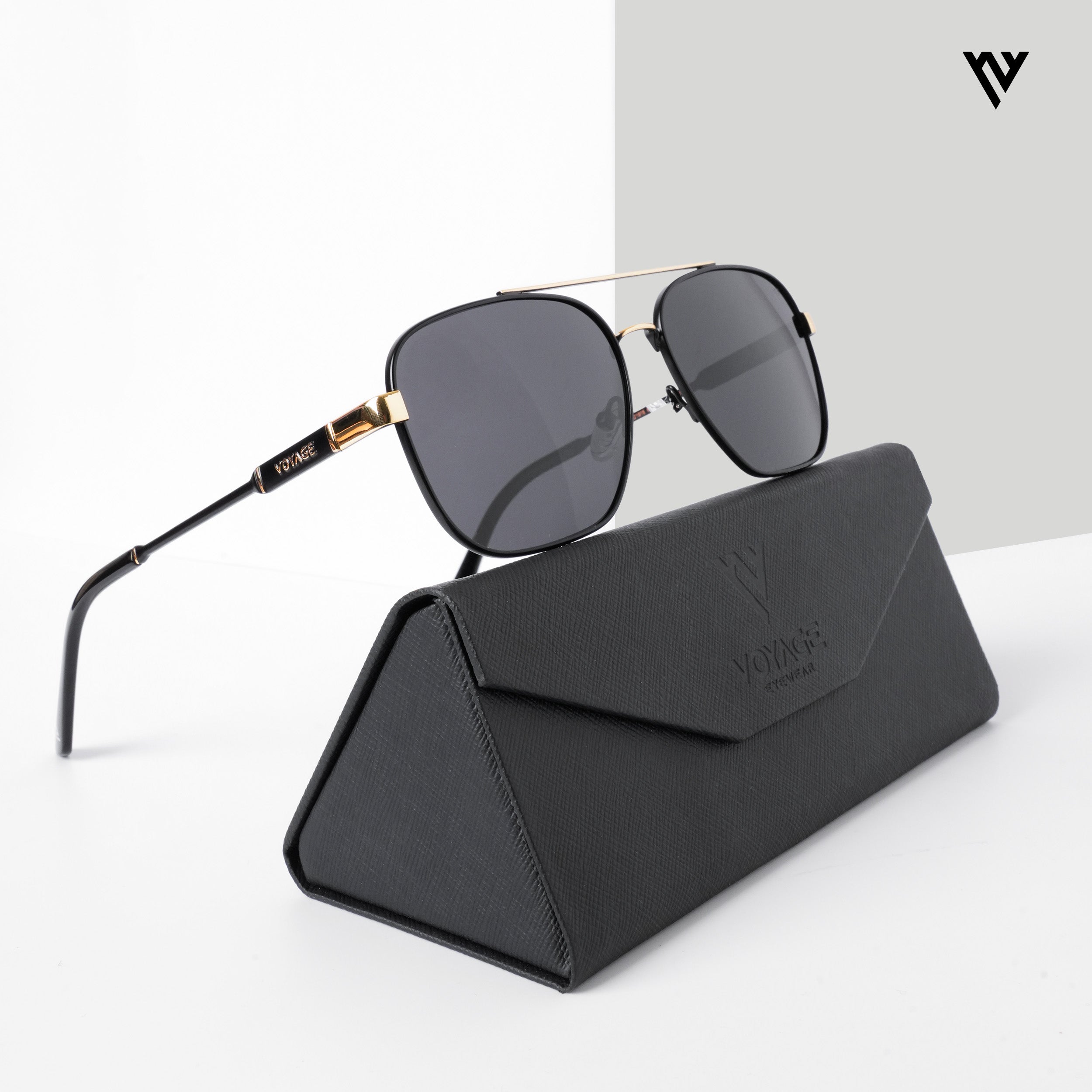 Voyage Exclusive Wayfarer Polarized Sunglasses for Men & Women (Black Lens | Black & Golden Frame - PMG5314)