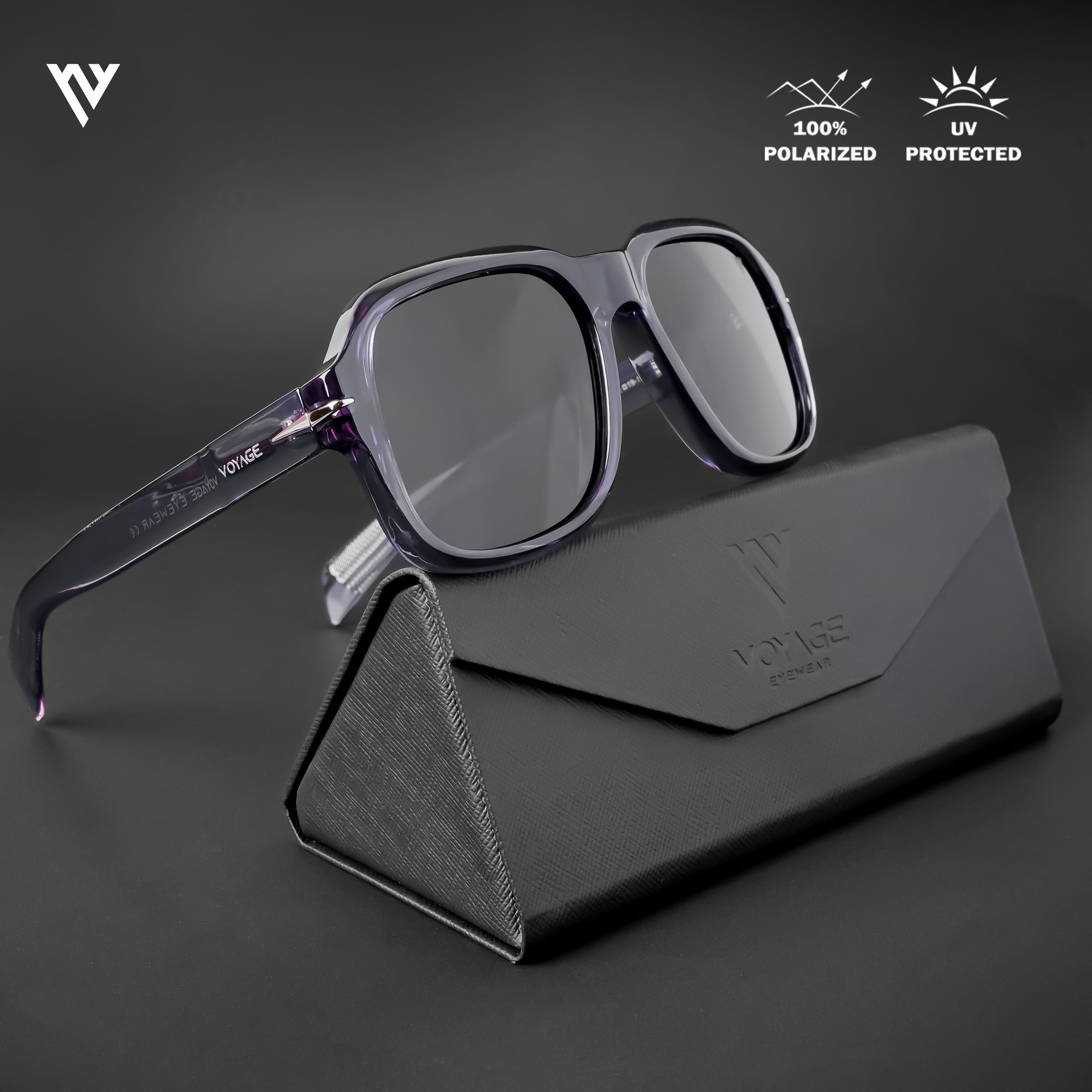 Voyage Exclusive Wayfarer Polarized Sunglasses for Men & Women (Black Lens | Purple Frame - PMG4990)