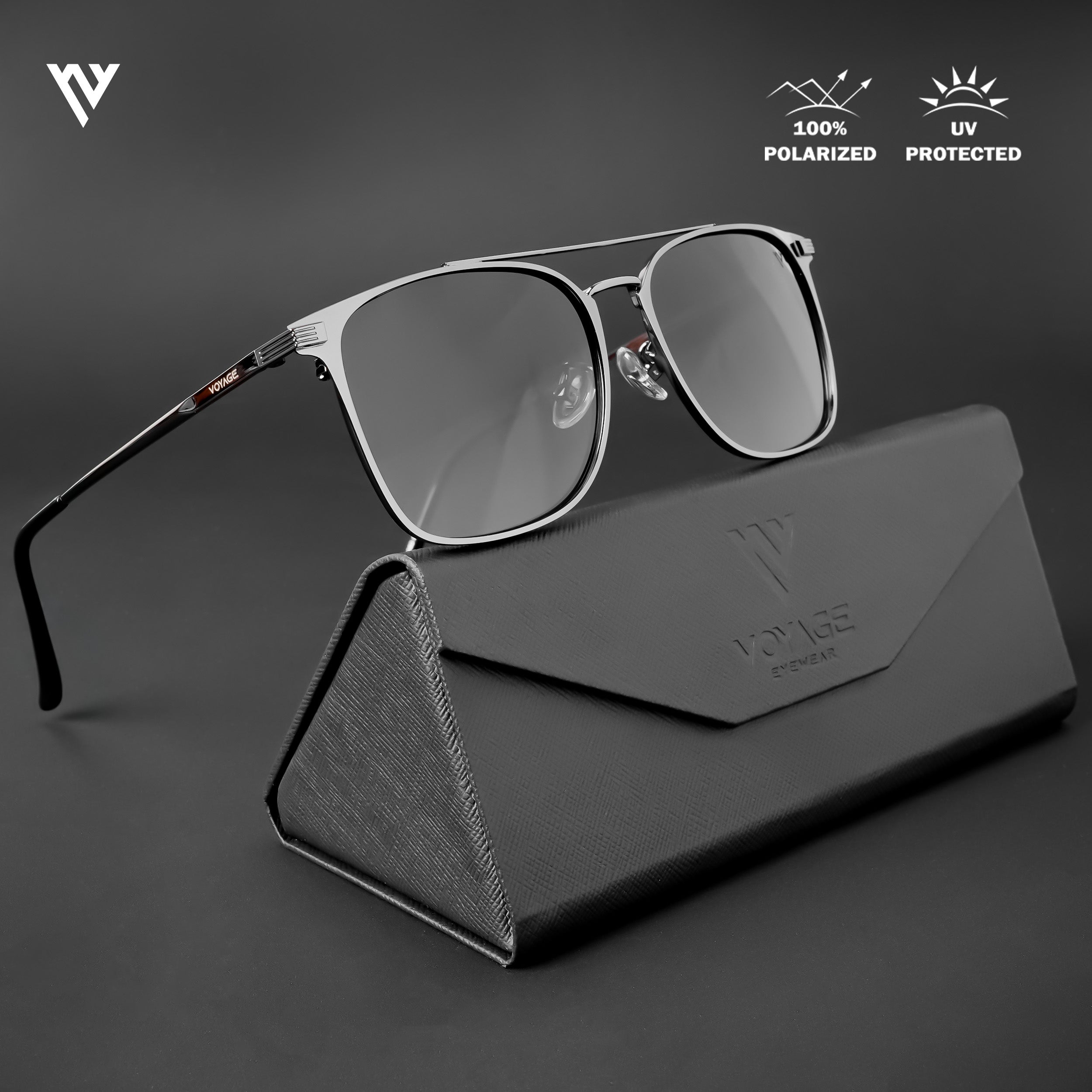 Voyage Exclusive Wayfarer Polarized Sunglasses for Men & Women (Black Lens | Grey Frame - PMG4982)