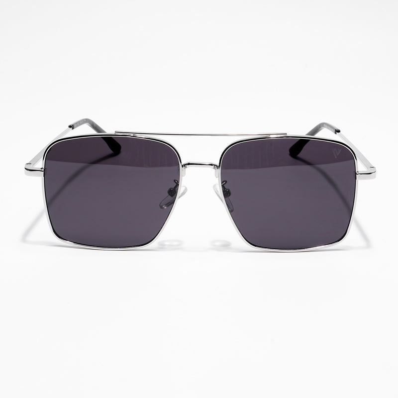 Ebon | Aviator Sunglasses (Black Lens | Silver Frame - MG5179)