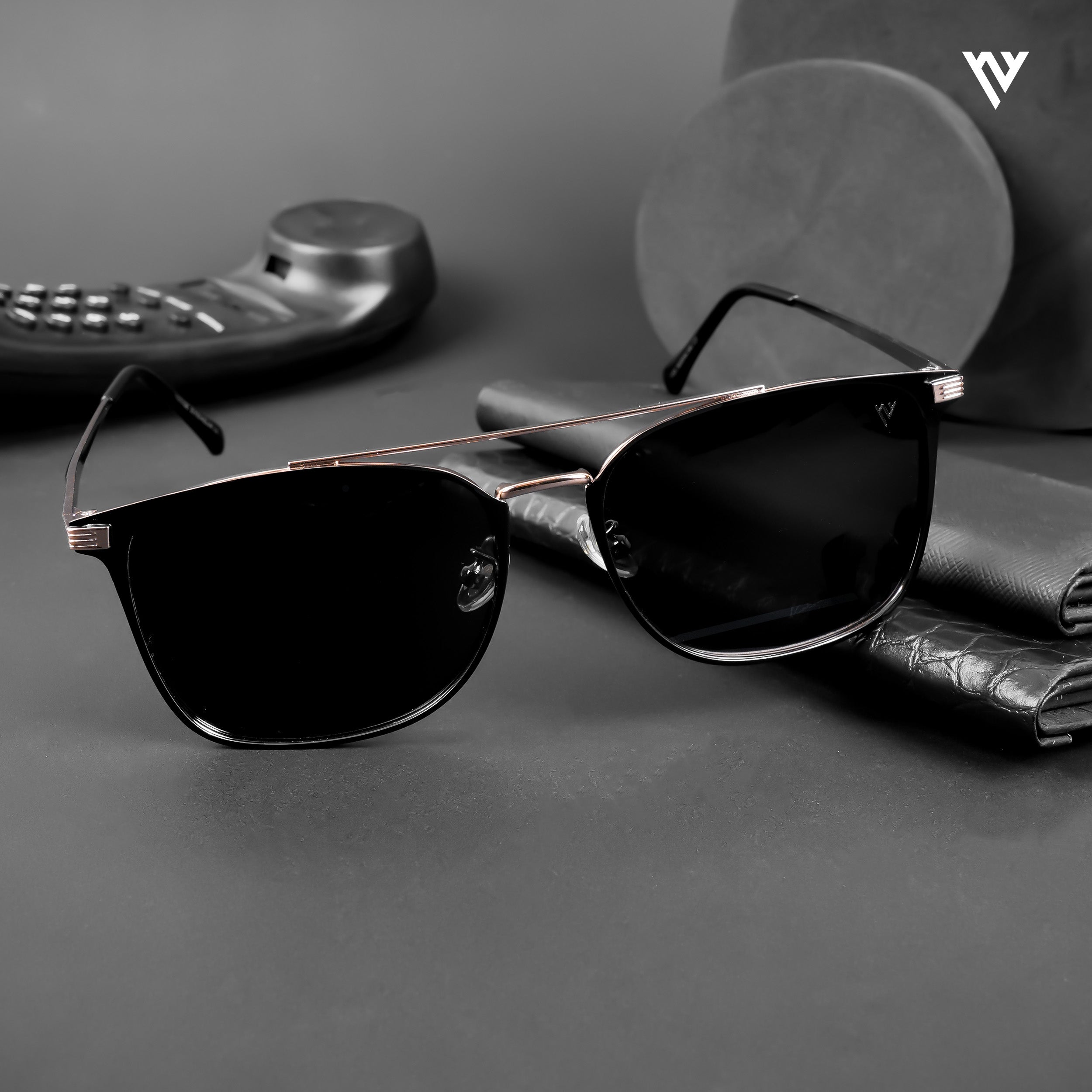Voyage Exclusive Wayfarer Polarized Sunglasses for Men & Women (Black Lens | Black & Rose Gold Frame - PMG4983)
