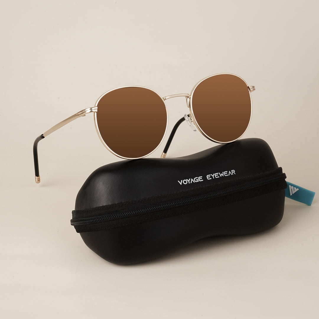 Voyage Premium Round Brown Gold Sunglasses MG3623