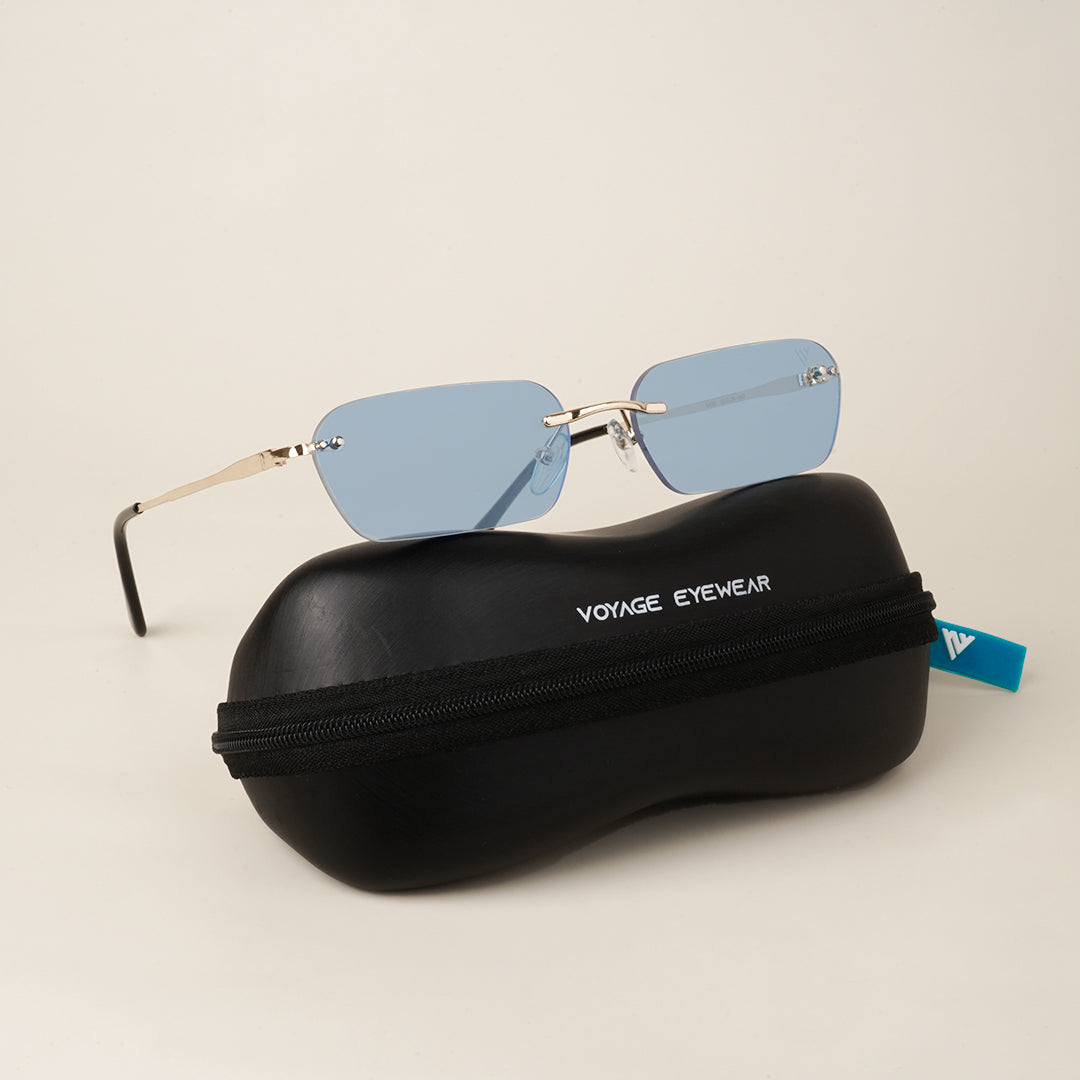 Voyage Blue Rimless Rectangle Sunglasses MG3788