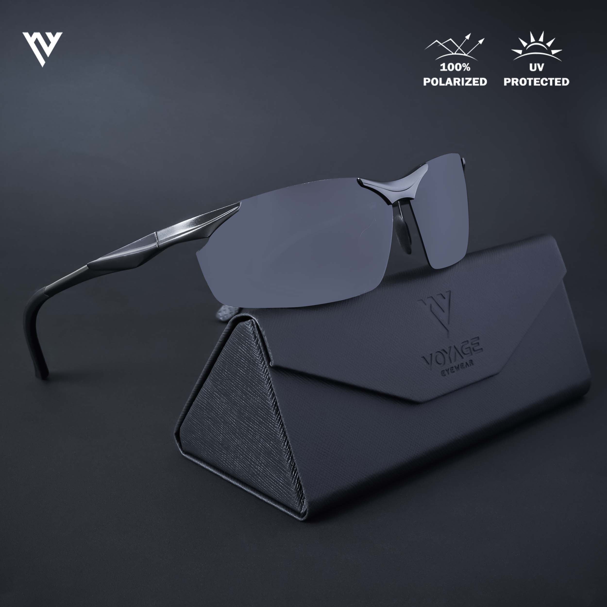 Voyage Exclusive Black Polarized Wrap Around Sunglasses for Men & Women (2271PMG4648)