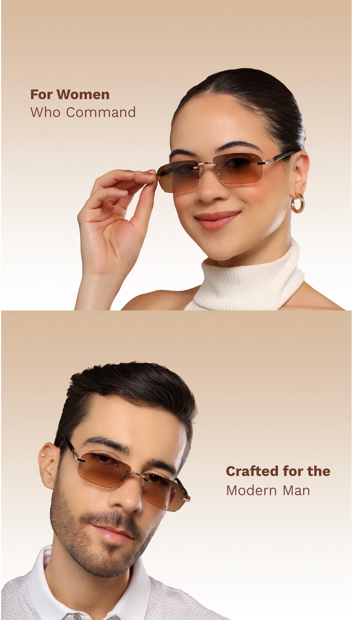 Suntan Rimless Frame Satan | Tan Brown Rimless Sunglasses | Golden Frame - MG6618