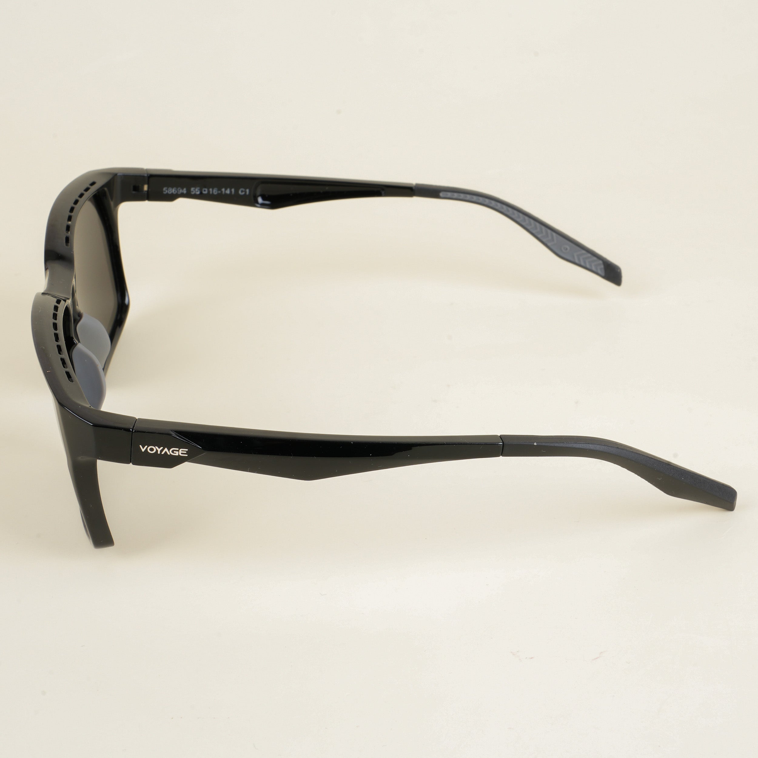 Voyage Wayfarer Polarized Sunglasses for Men & Women (Black Lens | Shine Black & Grey Frame - PMG5282)
