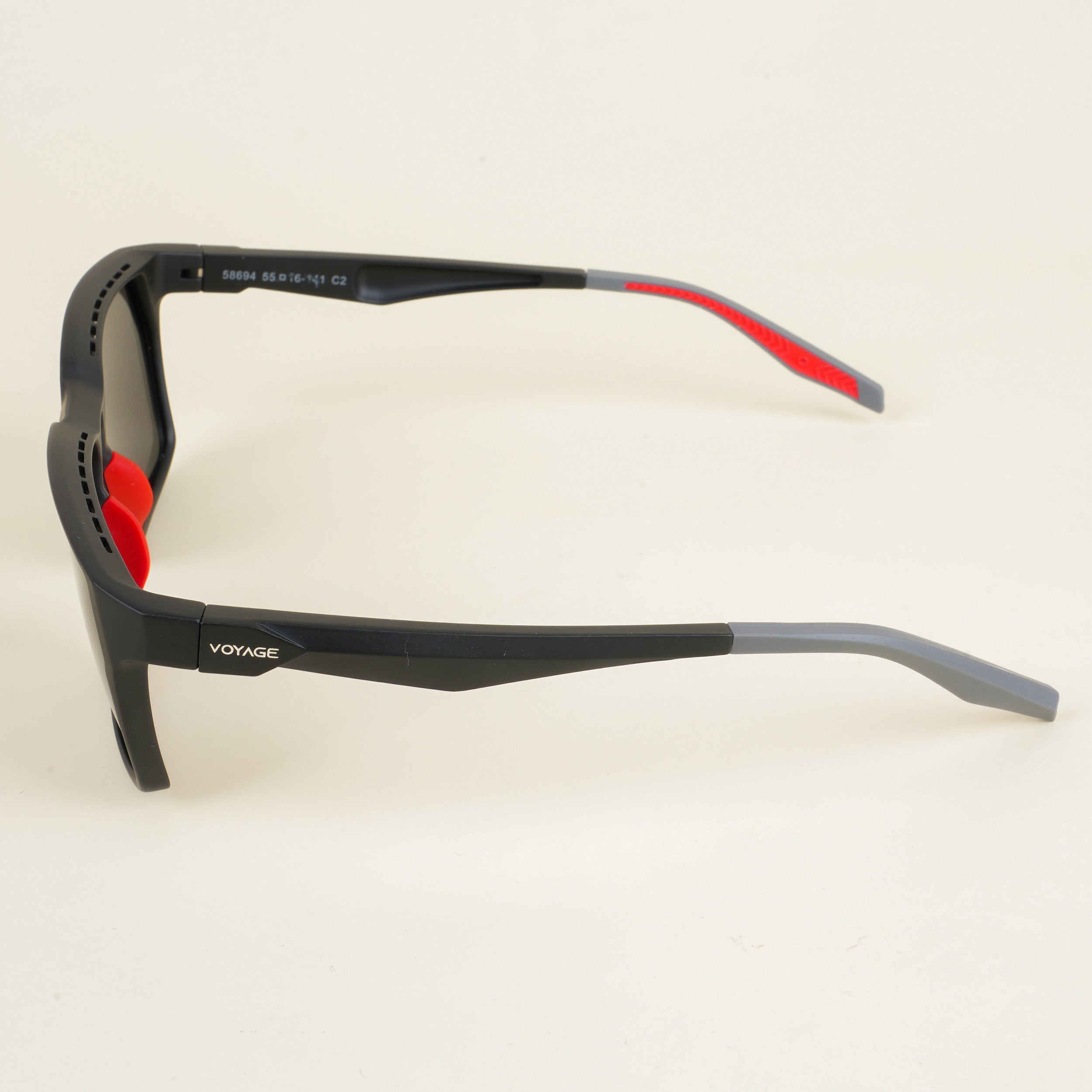 Voyage Wayfarer Polarized Sunglasses for Men & Women (Black Lens | Matt Black & Red Frame - PMG5284)
